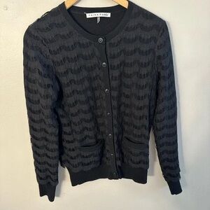 TRINA TURK Black Lace 100% Merino Wool Cardigan